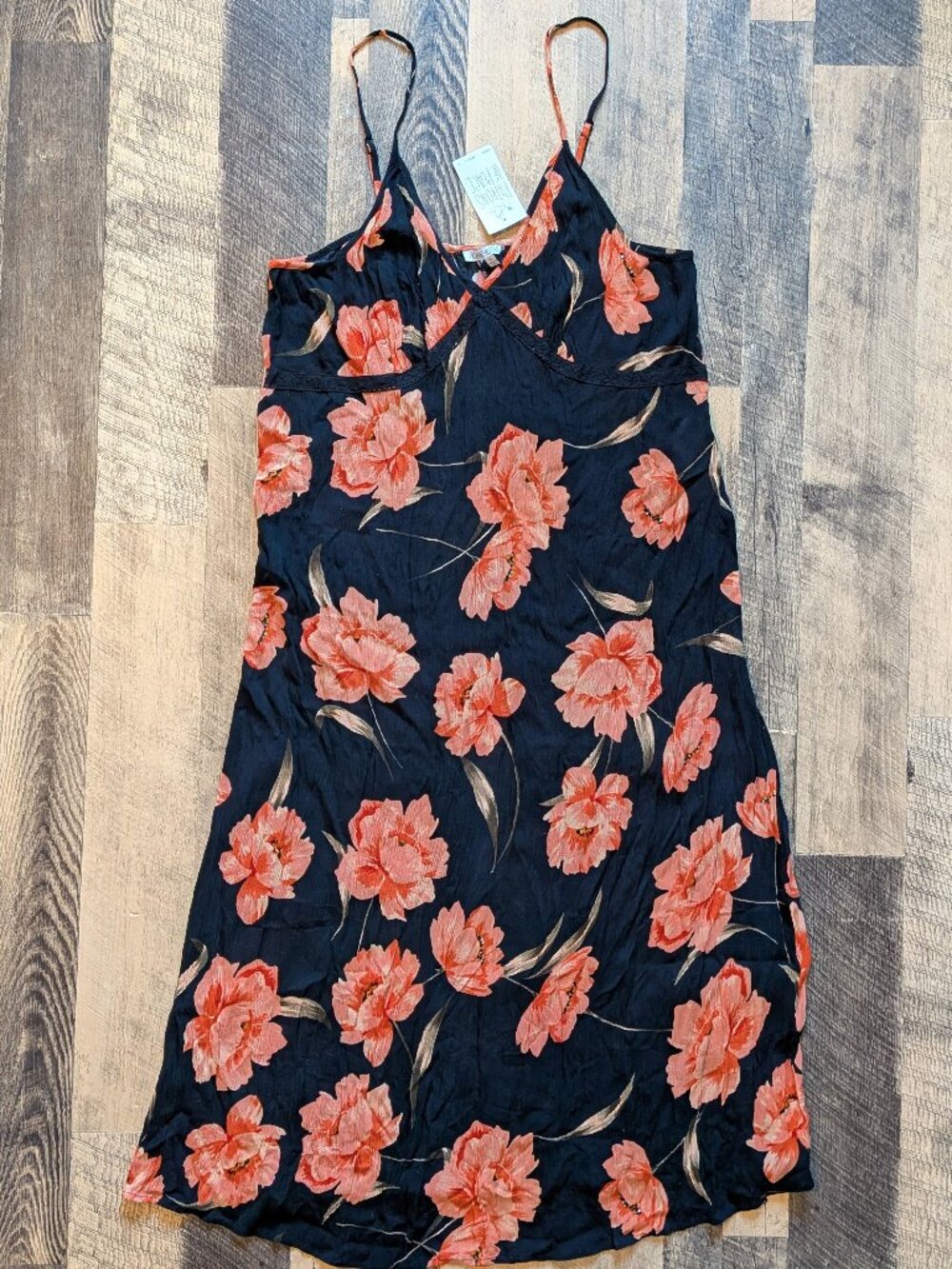 Patrons of Peace Midi Dress XL Black Floral Rayon Sleeveless